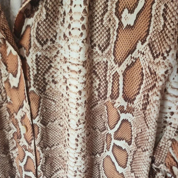 Smythe 100% Polyester Poet Blouse Top Size S/P Brown Desert Snake Button Down - Picture 7 of 9